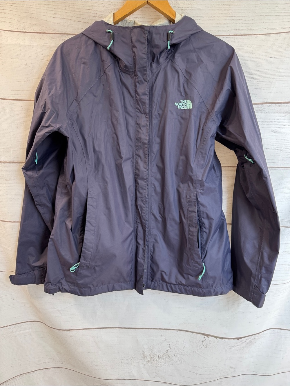 The North Face Women's Hooded Shell Rain Jacket - Purple with Teal Accents Large